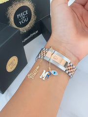 Protection Dual Alphabet and Diamond Evil Eye Watch Charm